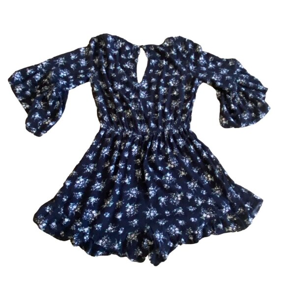 American Eagle Outfitters Bell Sleeve Floral Romper-Size M-Navy Blue-GUC - Picture 7 of 9